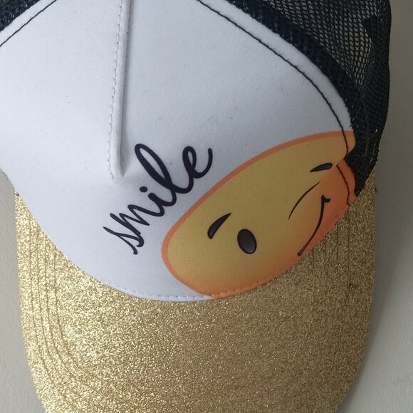 Claire's Smile Baseball Gold Hat Cap Mesh Back Polyester & Cotton NEW Adjustable - Picture 2 of 5